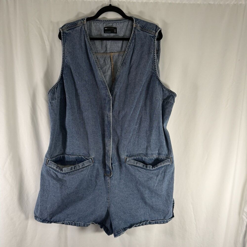 ASOS Denim Romper Women's 24 Medium Wash Sleeveless V-Neck Button Up